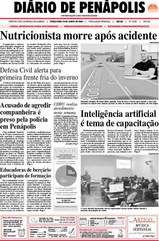 Capa do jornal DIÁRIO impresso desta terça-feira (23)
