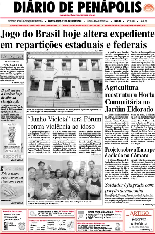Capa do jornal DIÁRIO impresso desta quarta-feira (24)