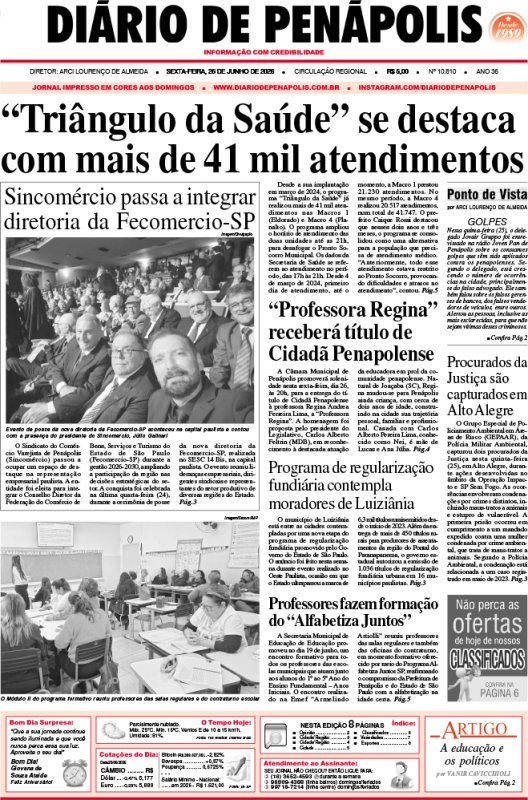 Capa do jornal DIÁRIO impresso desta sexta-feira (26)