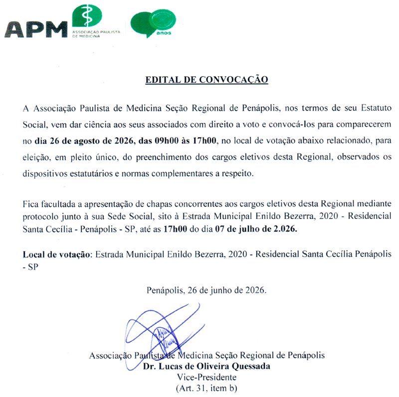EDITAL DE CONVOCAÇÃO - APM REGIONAL PENÁPOLIS