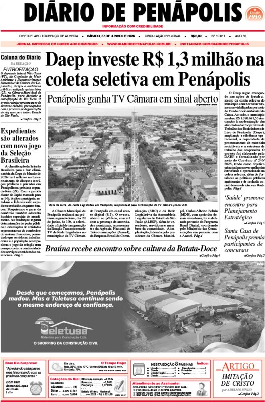 Capa do jornal DIÁRIO impresso deste sábado (27)