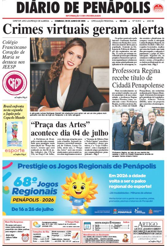 Capa do jornal DIÁRIO impresso deste domingo (28)
