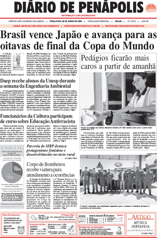 Capa do jornal DIÁRIO impresso desta terça-feira (30)