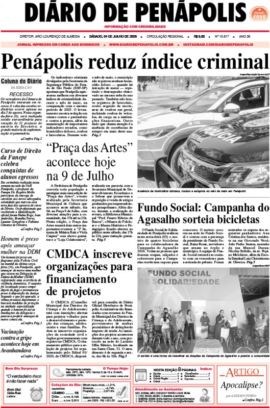 Capa do jornal DIÁRIO impresso deste sábado (04)