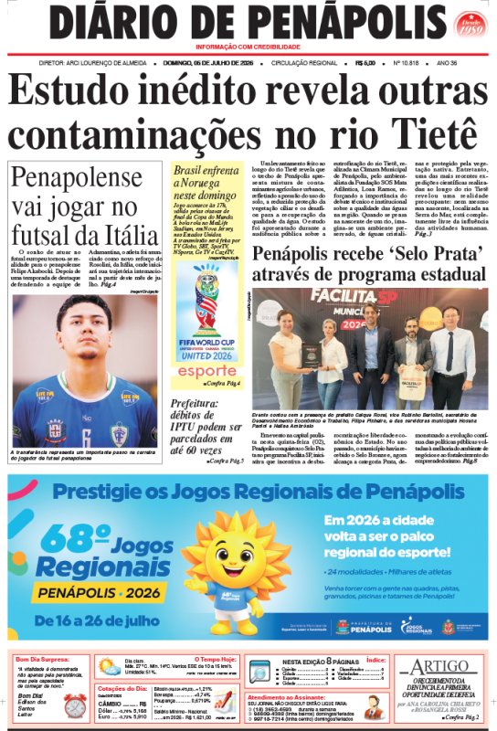 Capa do jornal DIÁRIO impresso deste domingo (05)