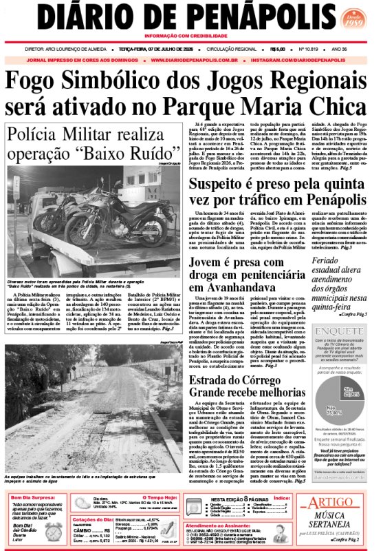 Capa do jornal DIÁRIO impresso desta terça-feira (07)