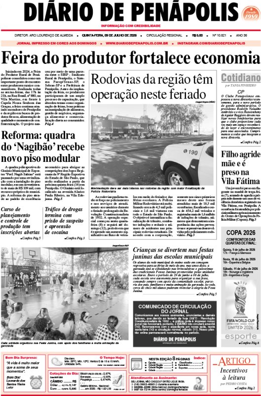 Capa do jornal DIÁRIO impresso desta quinta-feira (09)
