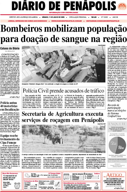 Capa do jornal DIÁRIO impresso deste sábado (11)
