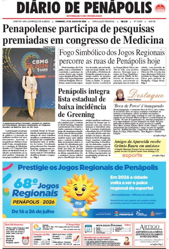 Capa do jornal DIÁRIO impresso deste domingo (12)