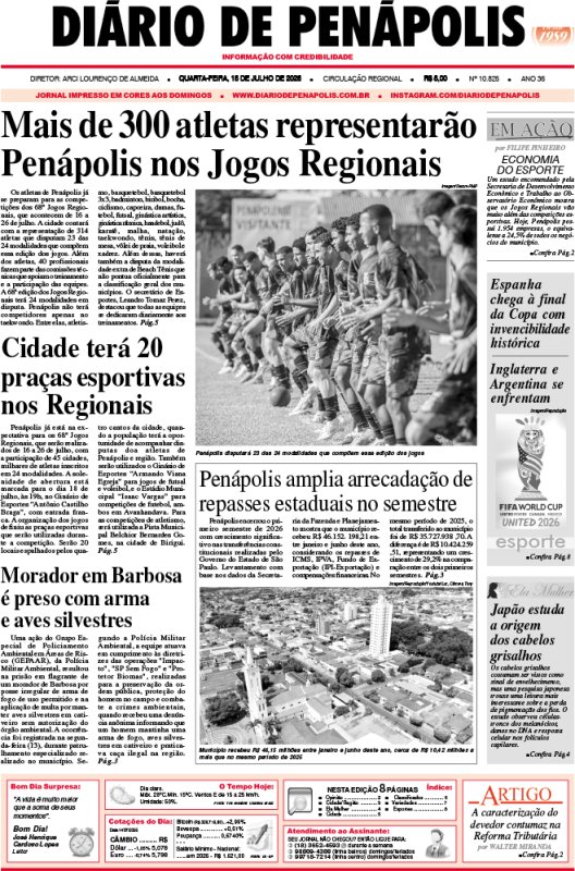 Capa do jornal DIÁRIO impresso desta quarta-feira (15)
