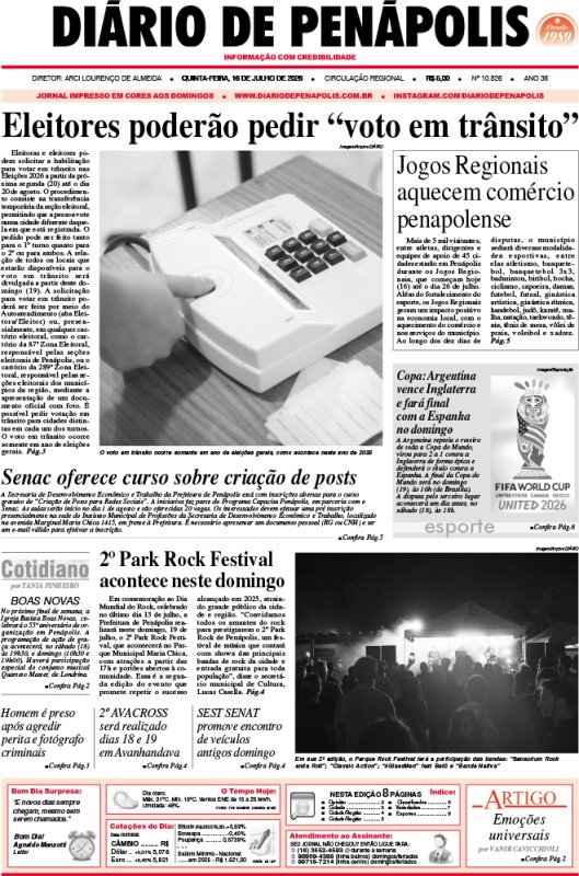 Capa do jornal DIÁRIO impresso desta quinta-feira (16)