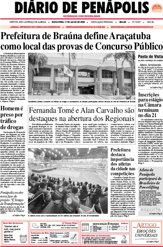 Capa do jornal DIÁRIO impresso desta sexta-feira (17)