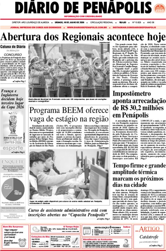 Capa do jornal DIÁRIO impresso deste sábado (18)