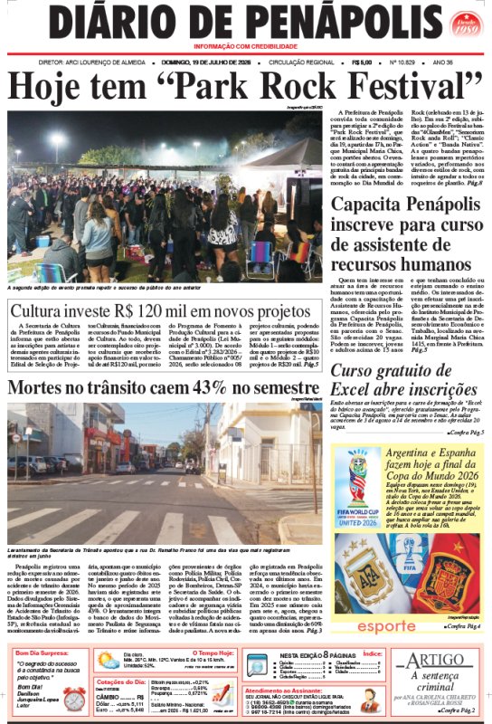 Capa do jornal DIÁRIO impresso deste domingo (19)