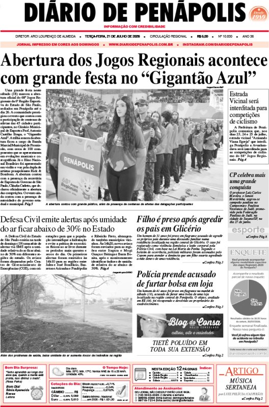 Capa do jornal DIÁRIO impresso desta terça-feira (21)