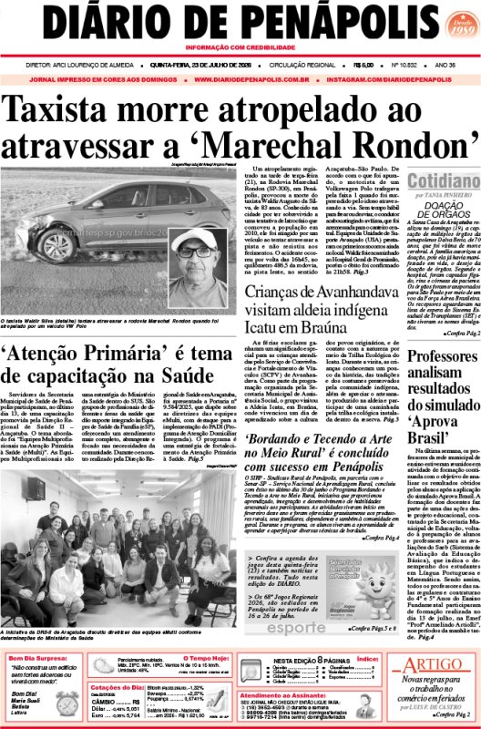 Capa do jornal DIÁRIO impresso desta quinta-feira (23)