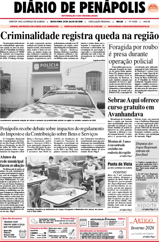 Capa do jornal DIÁRIO impresso desta sexta-feira (24)
