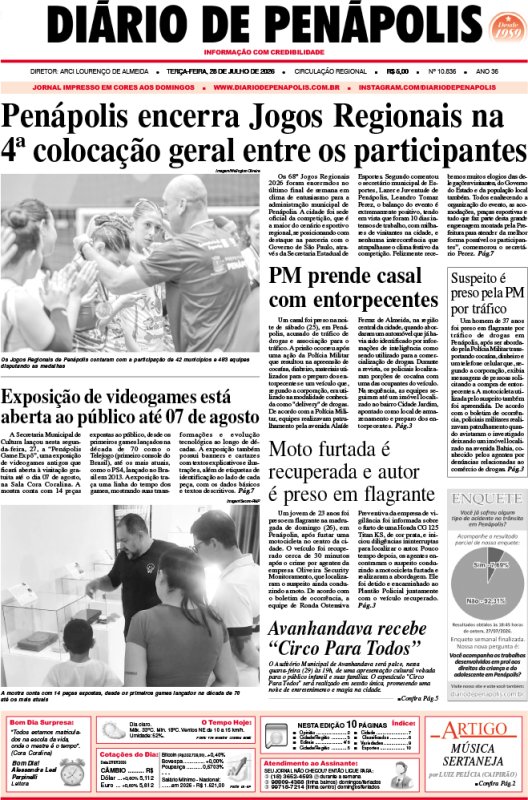Capa do jornal DIÁRIO impresso desta terça-feira (28)