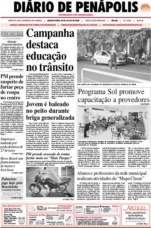 Capa do jornal DIÁRIO impresso desta quarta-feira (29)