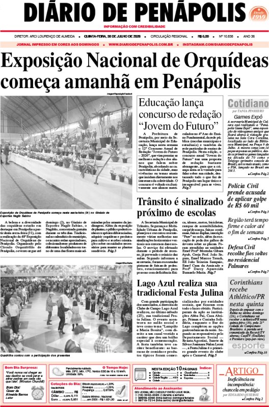 Capa do jornal DIÁRIO impresso desta quinta-feira (30)