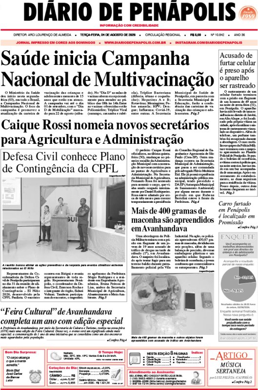 Capa do jornal DIÁRIO impresso desta terça-feira (04)