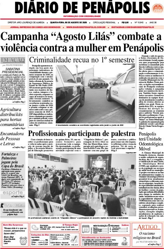 Capa do jornal DIÁRIO impresso desta quarta-feira (05)