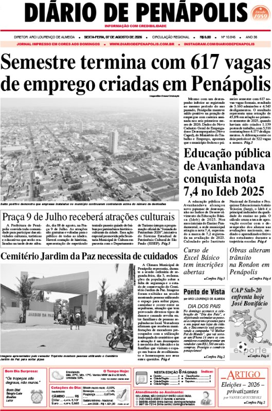 Capa do jornal DIÁRIO impresso desta quinta-feira (07)