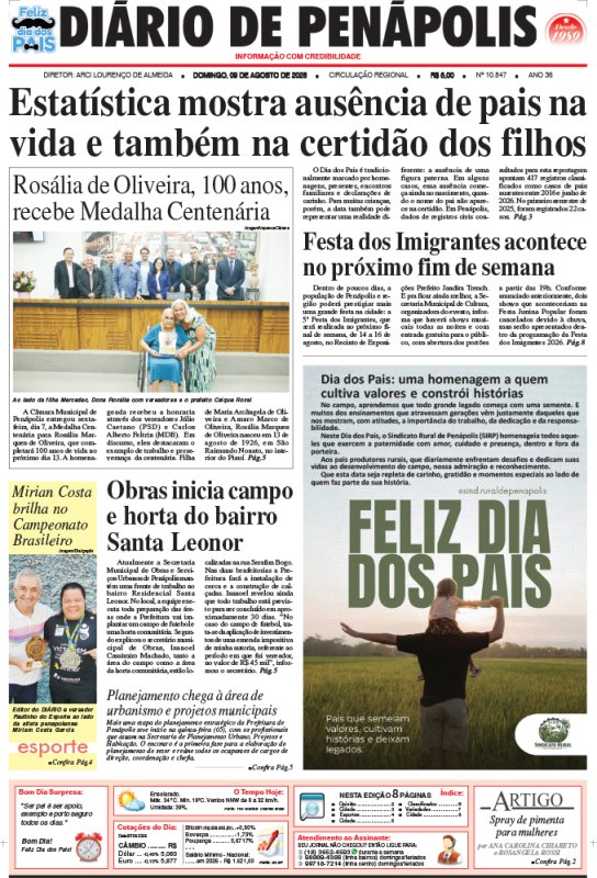 Capa do jornal DIÁRIO impresso deste domingo (09)