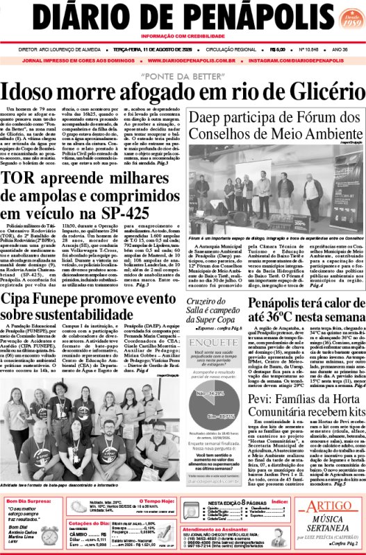 Capa do jornal DIÁRIO impresso desta terça-feira (11)