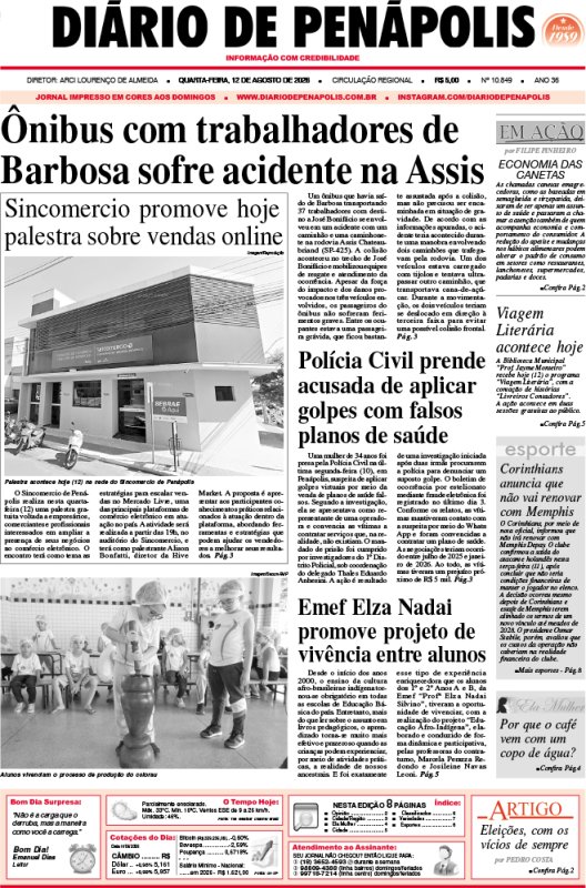 Capa do jornal DIÁRIO impresso desta quarta-feira (12)