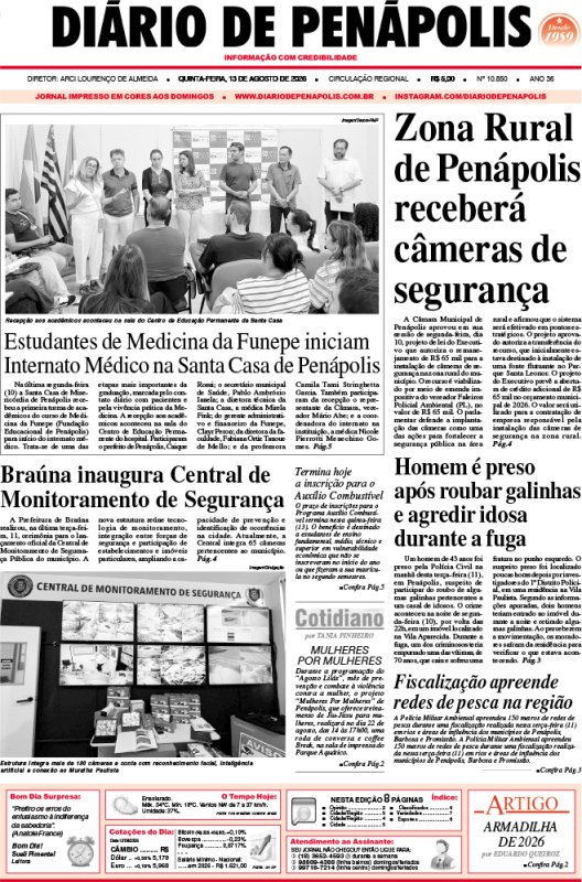 Capa do jornal DIÁRIO impresso desta quinta-feira (13)
