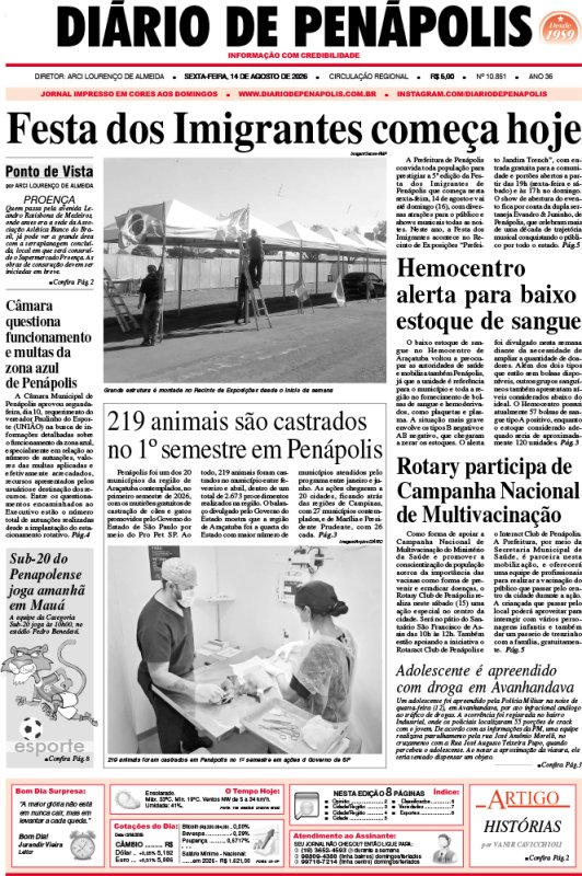 Capa do jornal DIÁRIO impresso desta sexta-feira (14)