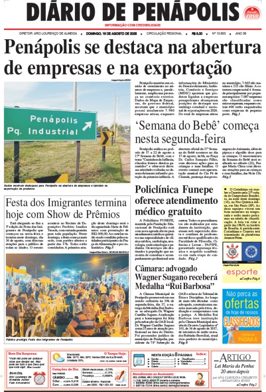 Capa do jornal DIÁRIO impresso deste domingo (16)