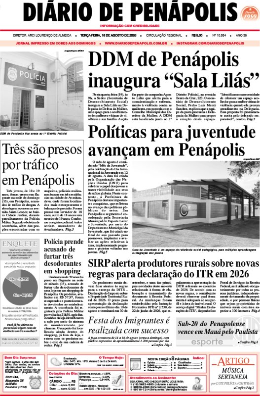Capa do jornal DIÁRIO impresso desta terça-feira (18)