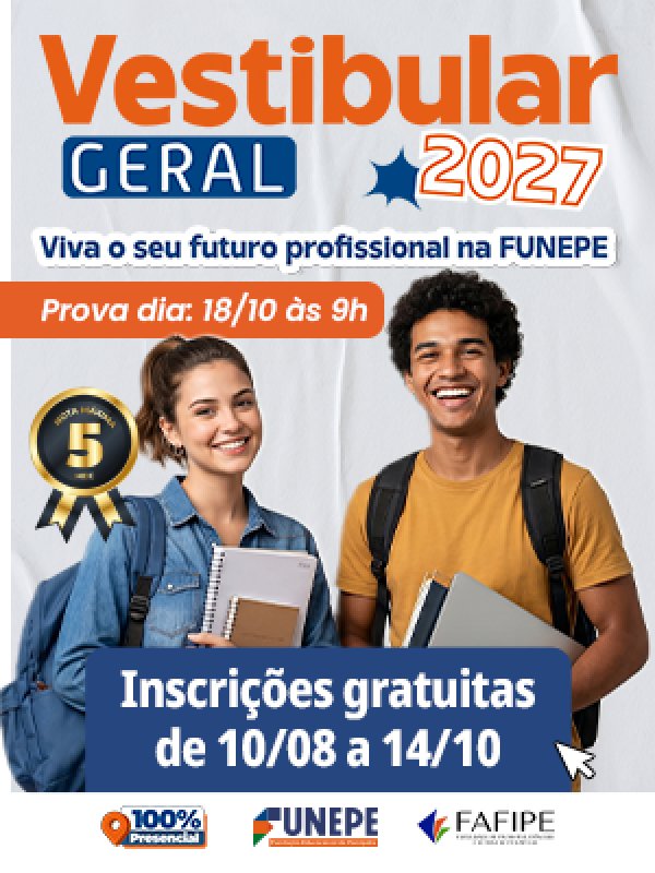 Vestibular Funepe 2027: inscrições gratuitas já estão disponíveis para cursos tradicionais