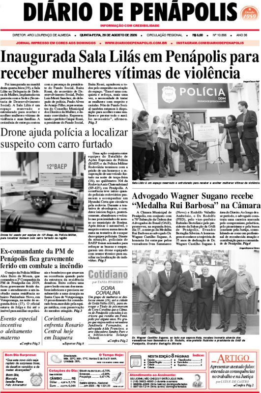 Capa do jornal DIÁRIO impresso desta quinta-feira (20)