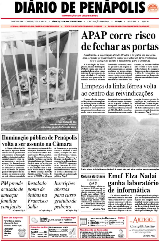 Capa do jornal DIÁRIO impresso deste sábado (22)