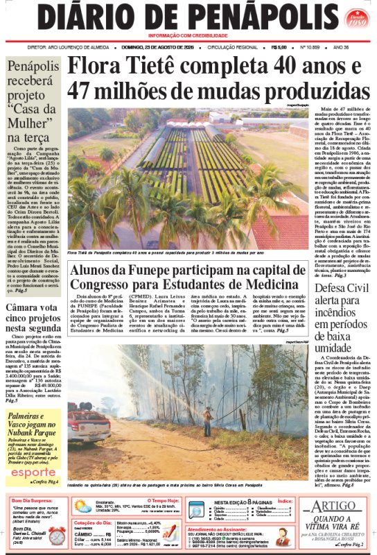 Capa do jornal DIÁRIO impresso deste domingo (23)