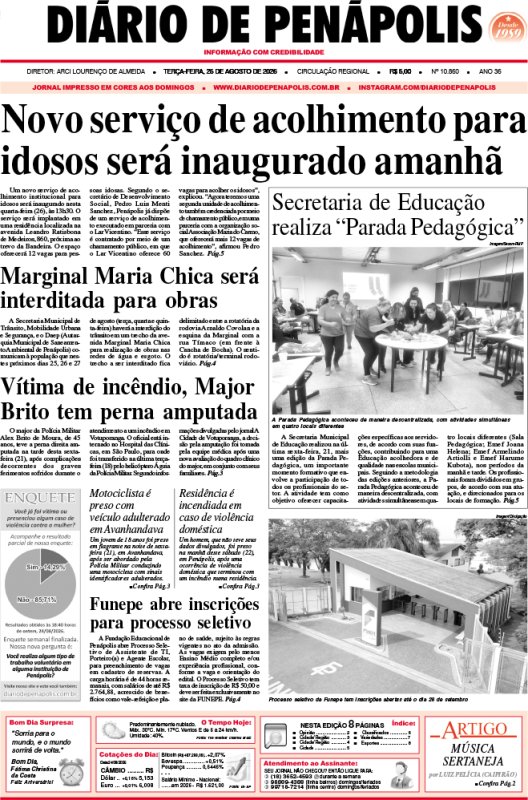 Capa do jornal DIÁRIO impresso desta terça-feira (25)
