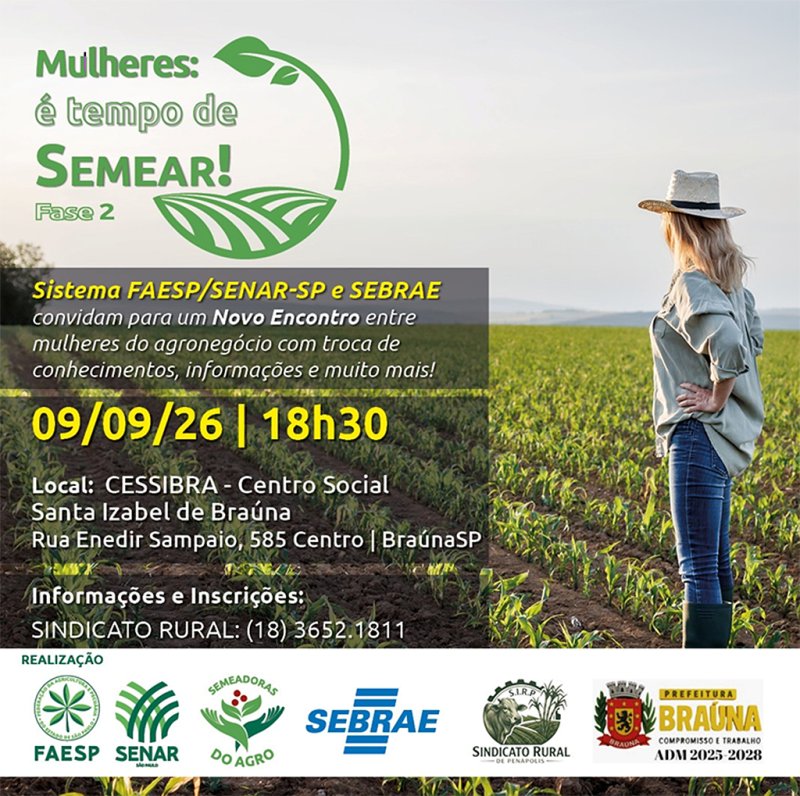 Projeto voltado às mulheres do agro abre inscrições para encontro em Braúna