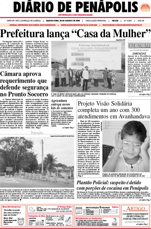 Capa do jornal DIÁRIO impresso desta quarta-feira (26)