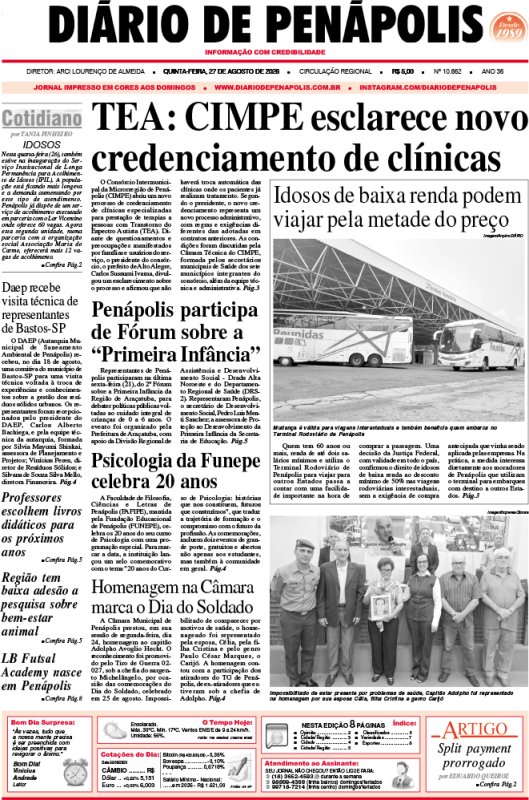 Capa do jornal DIÁRIO impresso desta quinta-feira (27)