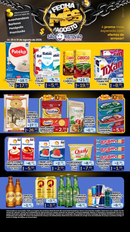 PRINCIPAIS OFERTAS DESTE FIM DE SEMANA DO SÃO CRISTÓVÃO SUPERMERCADOS - 28/08 a 31/08
