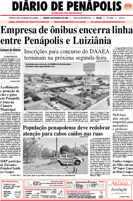Capa do jornal DIÁRIO impresso deste sábado (29)
