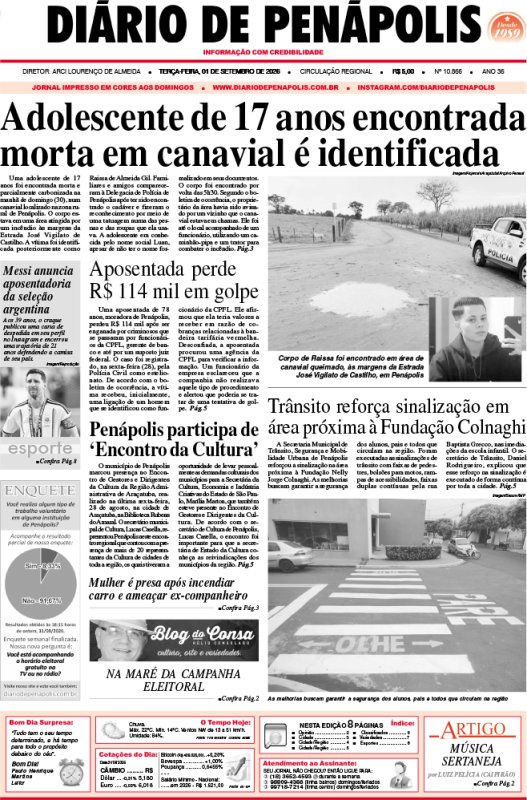 Capa do jornal DIÁRIO impresso desta terça-feira (01)