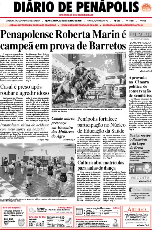 Capa do jornal DIÁRIO impresso desta quarta-feira (02)