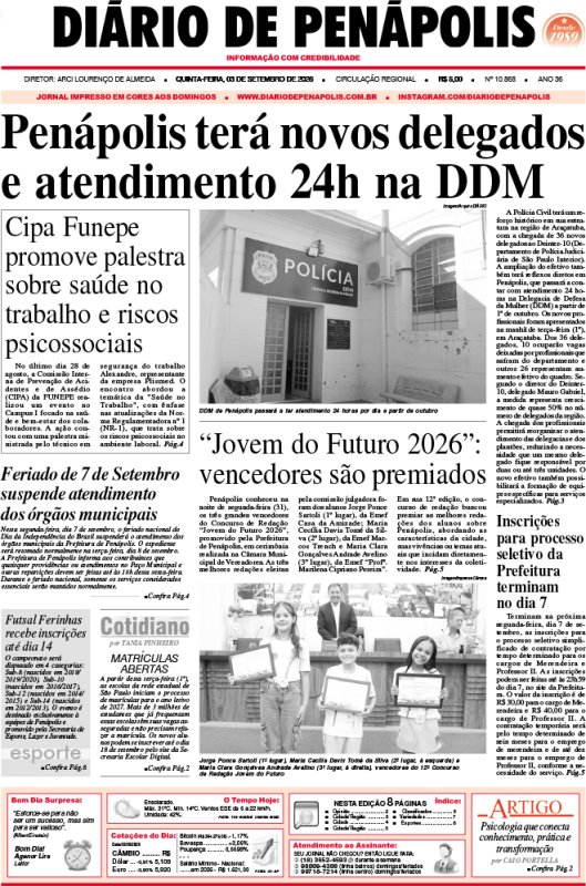 Capa do jornal DIÁRIO impresso desta quinta-feira (03)