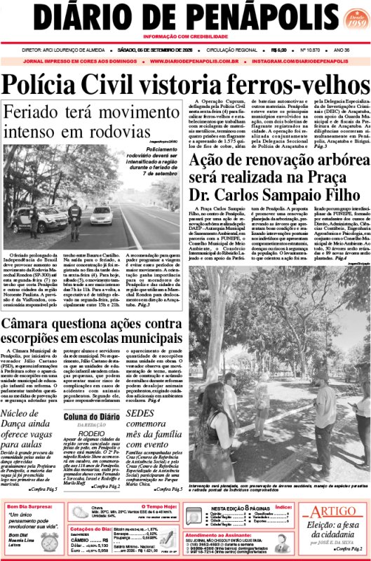 Capa do jornal DIÁRIO impresso deste sábado (05)