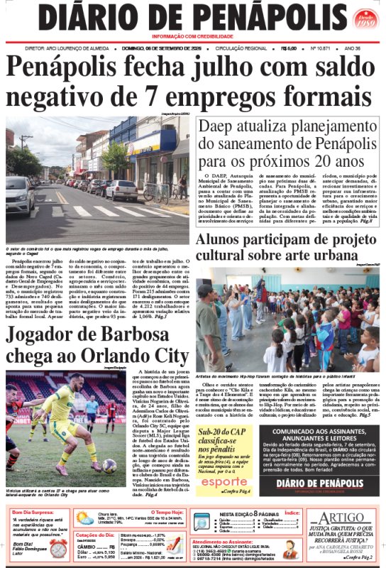 Capa do jornal DIÁRIO impresso deste domingo (06)