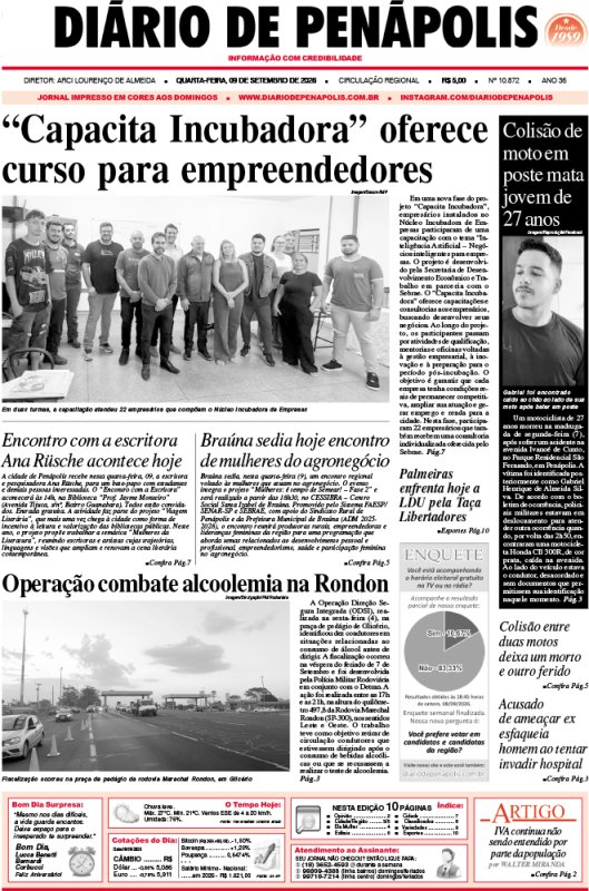 Capa do jornal DIÁRIO impresso desta quarta-feira (09)